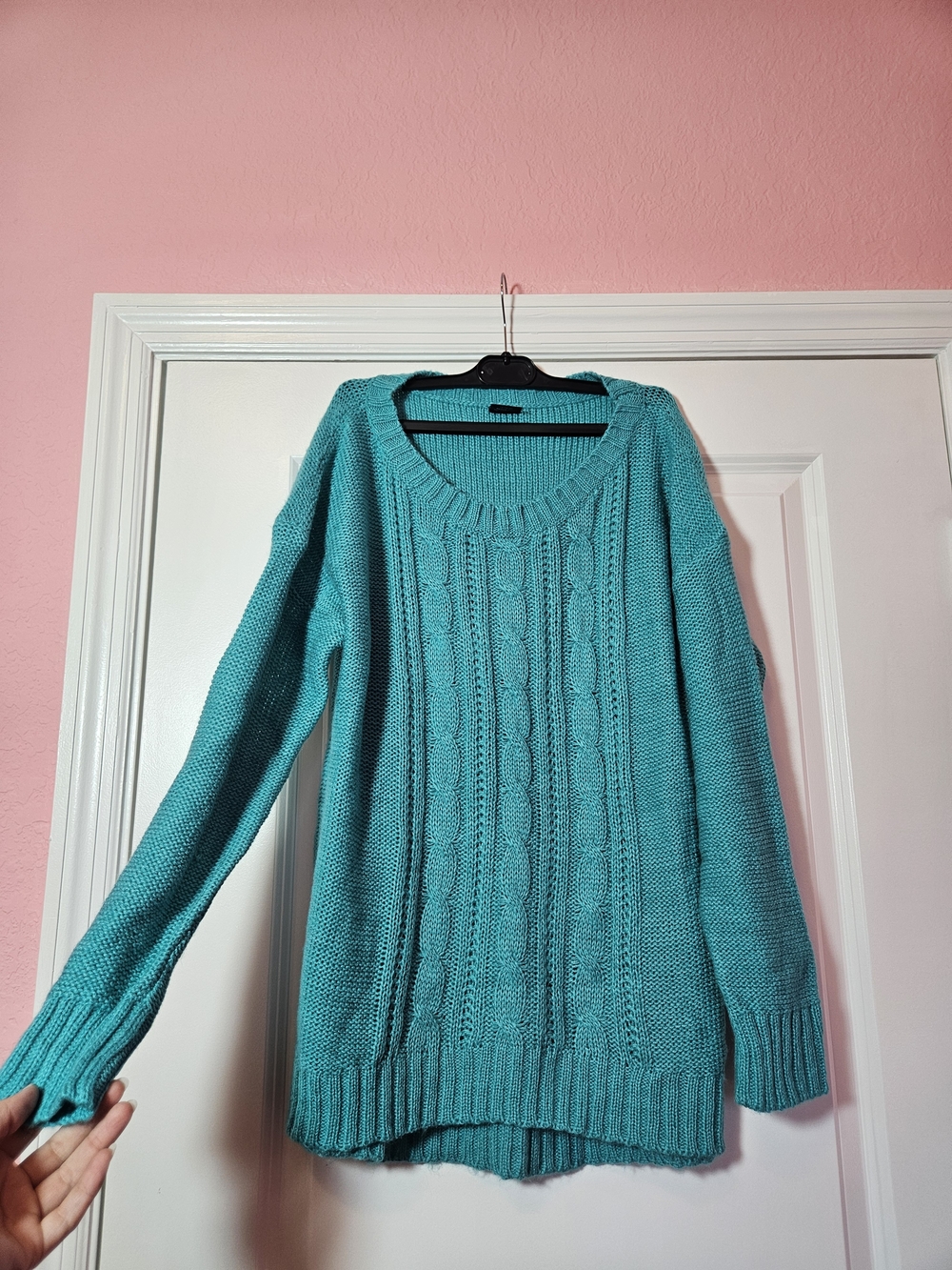 Faded Glory Teal Cable Knit Scoop Neck Sweater